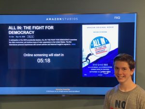 Junior Joshua M. Freedman enjoys watching an early premiere of the new film All In: The Fight for Democracy at his house on Sept. 9.