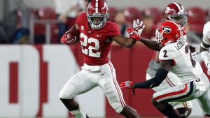 Alabama running back Najee Harris stiff-arms Georgia Defensive back as Alabama continues their dominance in the win.