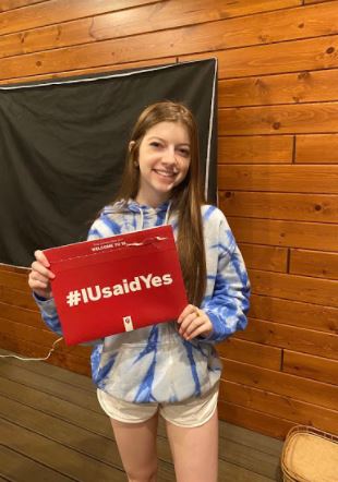 Senior Jillian Pohoryles is ecstatic over the news that she got into Indiana through EA and had to take a picture to commemorate it!
