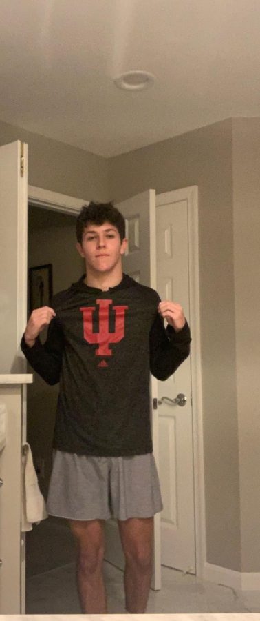 Senior Ari Glazier wears his Indiana University gear after being accepted.