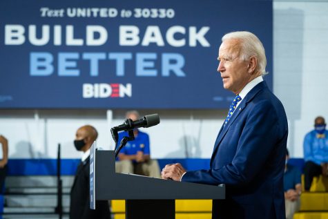 Joe Biden at a Build Back Better press conference in July 2020.