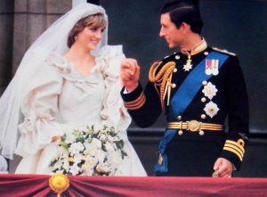 Prince Charles and Princess Diana of Wales wedding day at Buckingham Palace in 1981.