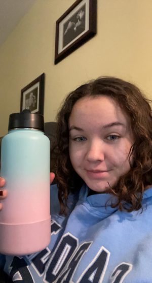 Junior Katie Wood pledges to drink 70 oz. of water a day in 2021. Her new water bottle holds that same amount.