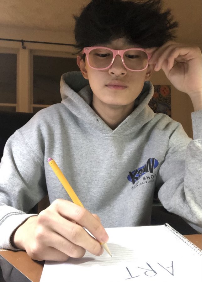 Freshman Ryan Hu begins sketching his next piece in his art journal.