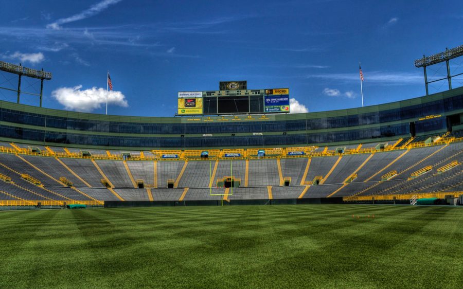 A+quiet+Lambeau+Field+before+limited+fans+come+into+the+stadium+for+the+Rams+v.+Packers+game