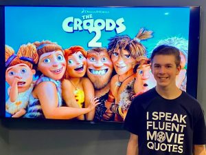 Junior Joshua M. Freedman gets ready to watch an early premiere of The Croods: A New Age from his home on Jan. 13.
