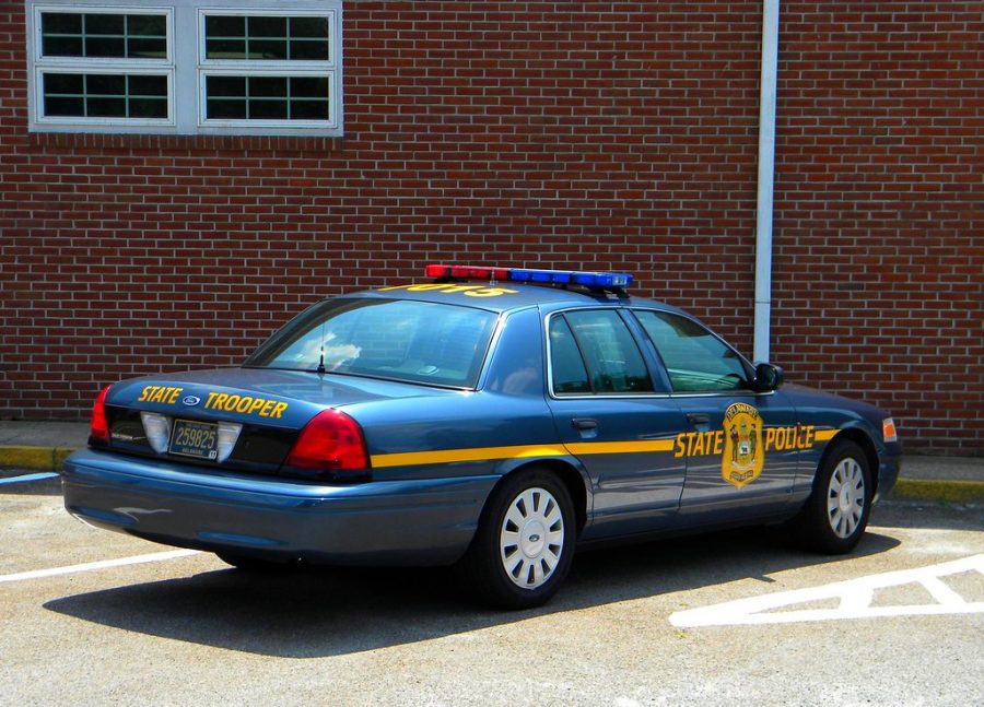 A state trooper car, like other police cars, shows its presence at schools around the country.