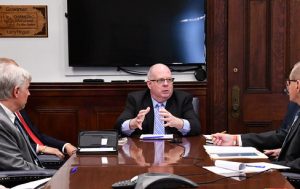 On Mar. 6, 2020, Larry Hogan meets with the Leaders of Long-Term Care Community to update the public on the Coronavirus at the Maryland State Capitol.