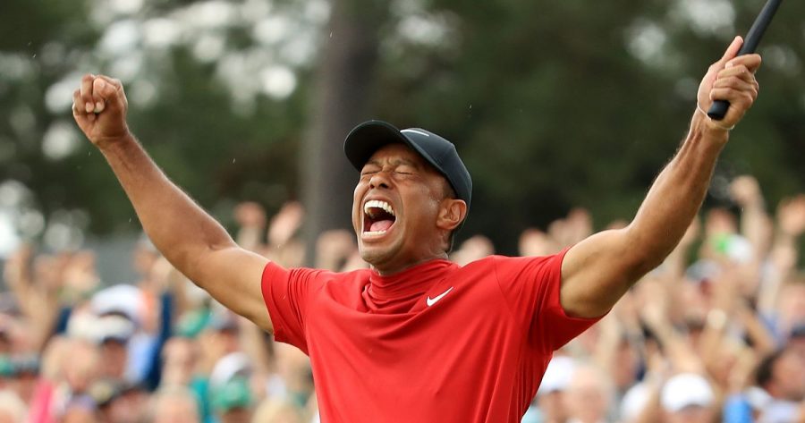 Tiger+Woods+celebrates+after+winning+the+2019+Masters.
