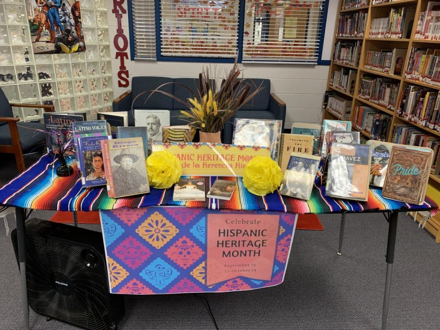 Hispanic Heritage Month display in the Media Center.
