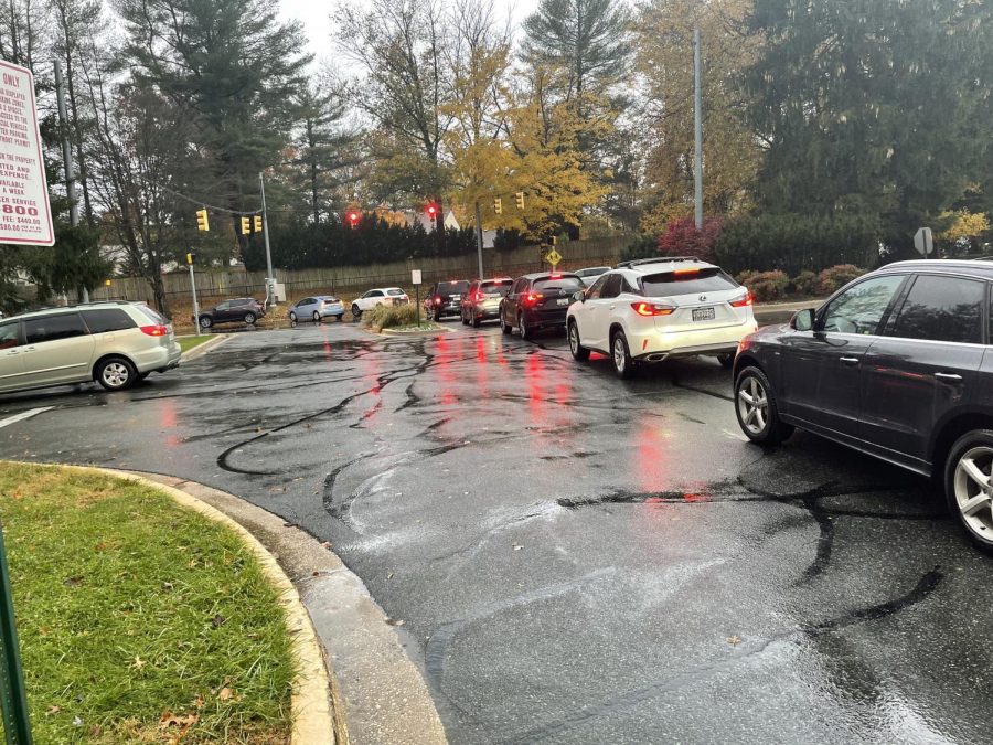 Morning traffic piles up in the Rockshire parking lot on Nov. 12.