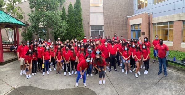 The Patriot Ambassadors gather before new student orientation on Aug. 26.