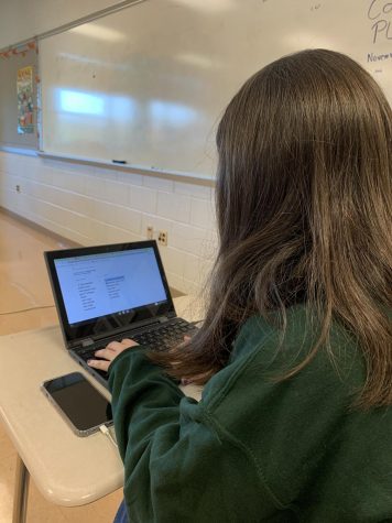 Senior Jayne Samborn works on an assignment for her AP Research class on Nov. 11.
