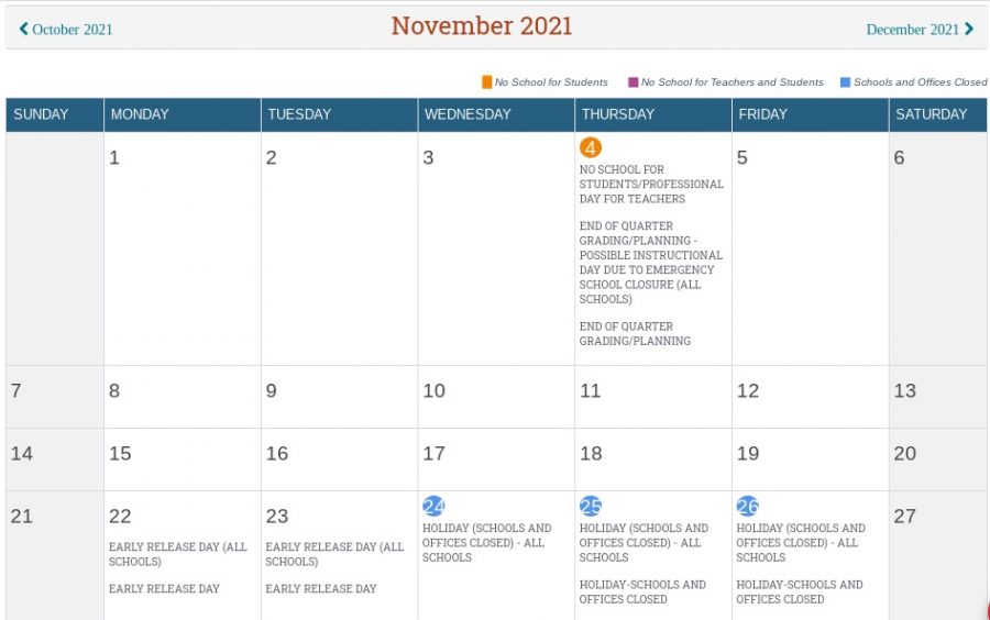 Half days were incorporated into the MCPS November schedule on the week of Thanksgiving break.