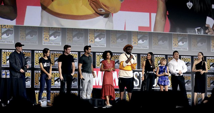 The+cast+of+Eternals+attends+the+2019+San+Diego+Comic+Con+panel.