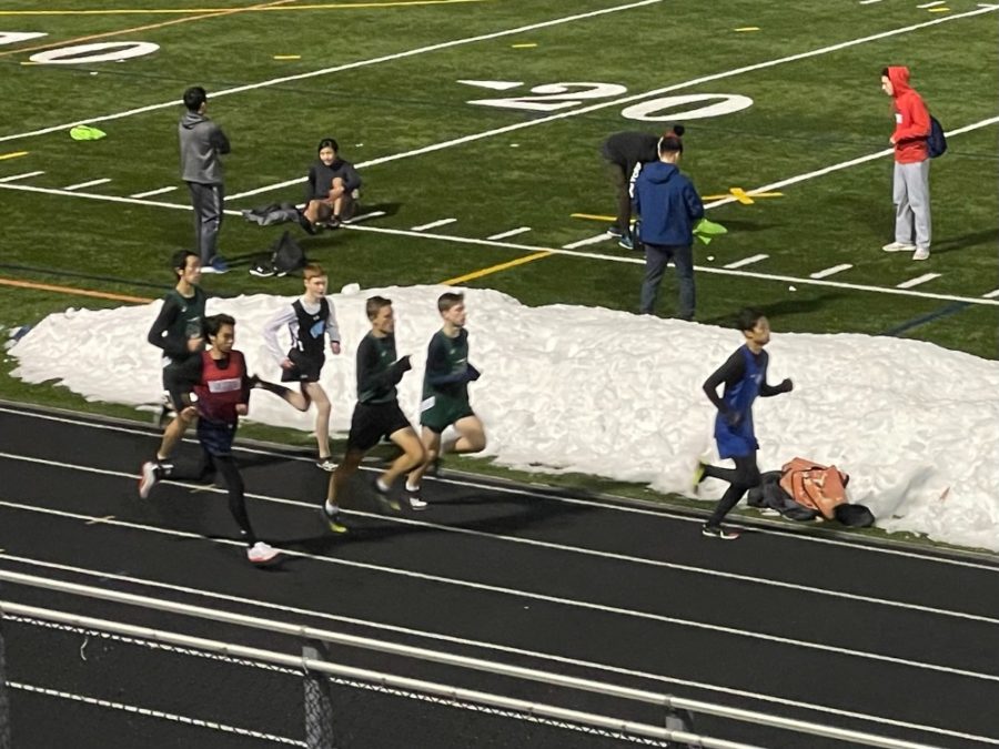 Track runners work hard to finish the last stretch of their grueling eight-lap, two-mile race.