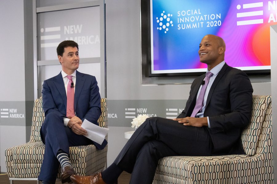 Maryland gubernatorial candidate Wes Moore sits on a panel at the 2020 Social Innovation Summit.