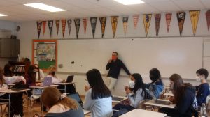 With upcoming AP exams, AP English Language teacher Daniel Pecoraro stays cool under pressure. Pecoraro teaches his students how to write a synthesis essay effectively in the classroom, to score as high as possible on the exam. Pecoraro said, “We do a lot of handwriting, because students have to practice their dexterity.”