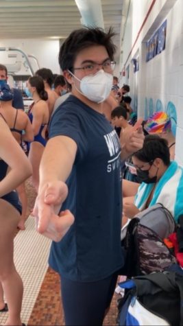 Junior SMOB candidate Max Choi attends a swim meet scrimmage against Poolesville.