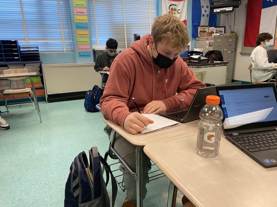 Junior Parker Leibowitz works on a crucial math assignment for his second semester grade.