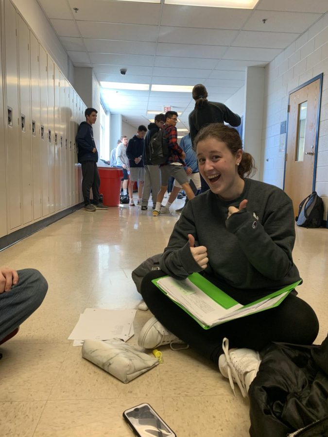 Now senior Maya Seiler works during lunch on her last in-person day of school: March 13, 2020.