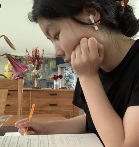 Freshman Elizabeth Zhu studies for her AP NSL exam in May.