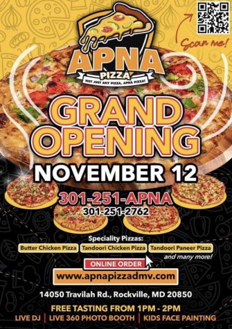 Apna Pizza advertises its grand opening on Nov. 12, which included a free tasting and live DJ.