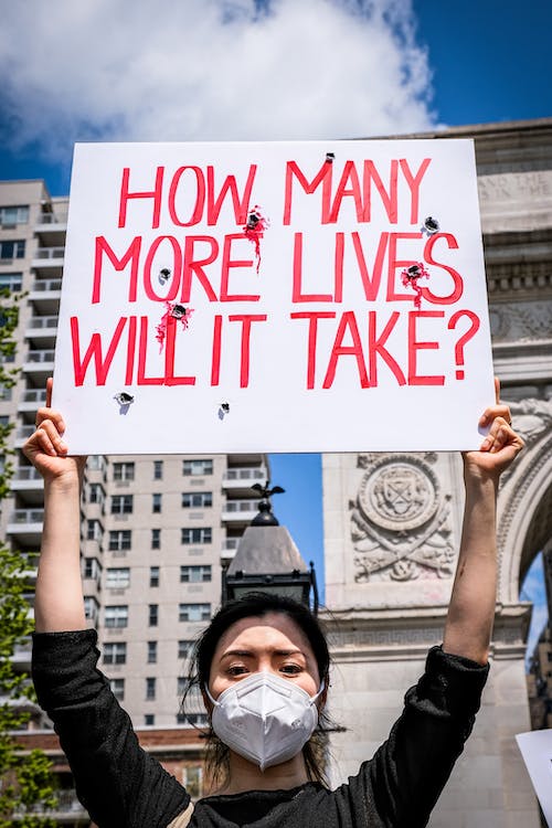 A protester fights for more gun law reform at a protest in New York during 2020.