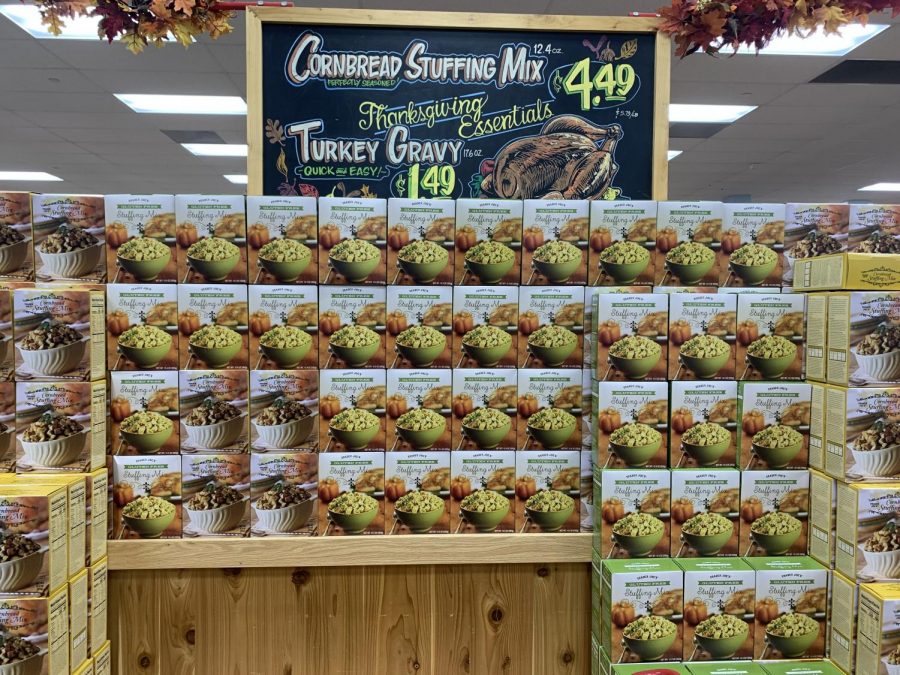 A+large+display+at+Trader+Joes+in+Traville+Square+offers+their+Thanksgiving+stuffing.
