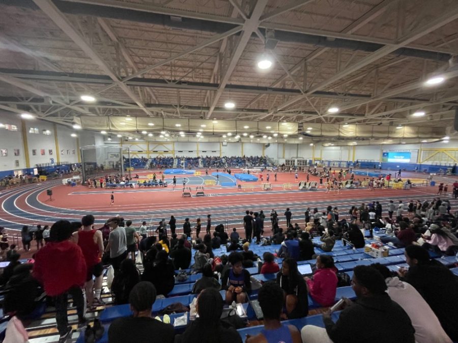 Fans anxiously await the opening events of the Moco Indoor Track and Field season at the PG County Sports and Learning Complex on Dec. 6.