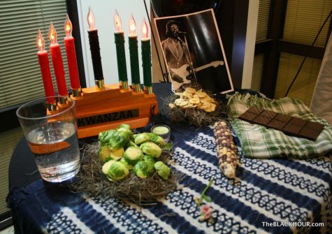 A traditional table is set up for the celebration of Kwanzaa.