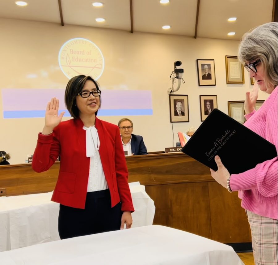 BOE member Julie Yang is sworn in on Dec. 1, 2022.