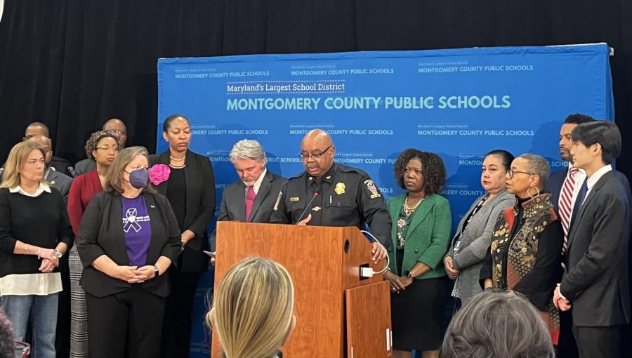 Chief+of+Montgomery+County+Police+Department+Marcus+Jones+addressed+growing+concern+for+fentanyl+related+deaths+among+MCPS+youth+in+a+media+briefing+on+Jan.+9.