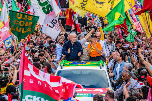 Brazil’s new President Luiz Inacio Lula da Silva (left) campaigns in Porto Alegre with his wife Janja Lula da Silva (right) and Vice President-elect Geraldo Alckim (middle) on the platform of saving the Amazon Rainforest.