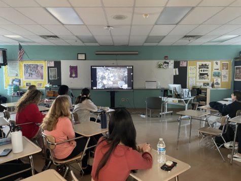 12th grade English classes watch a video about the Holocaust created by the Holocaust Museum to contribute fighting antisemitism on Feb. 14.