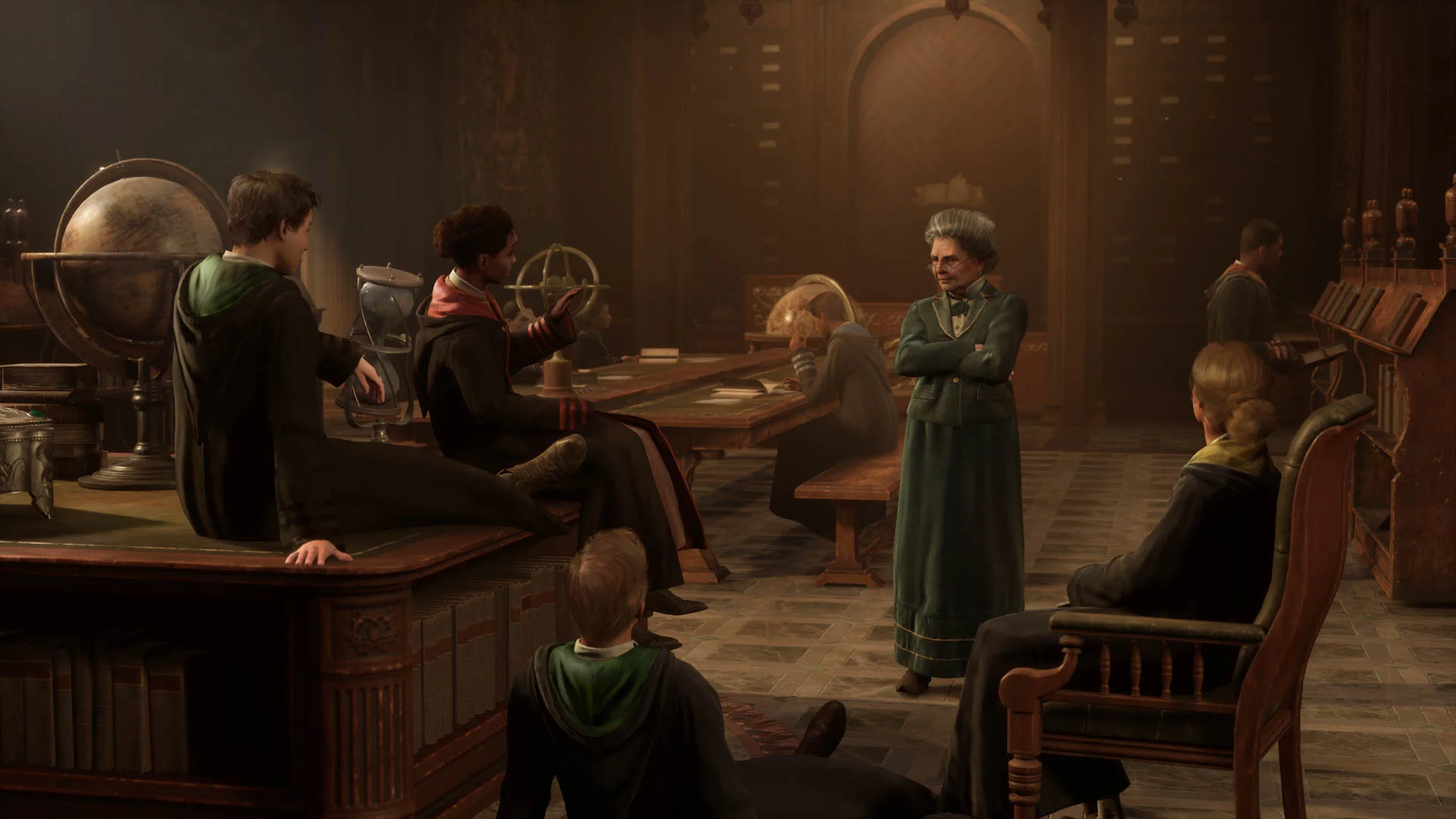 A scene from the new Hogwarts Legacy game. As a player you can attend classes as a student at Hogwarts.