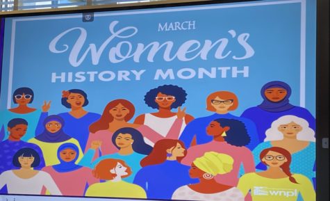 The media center is celebrating Womens History Month by showing a slideshow full of important women throughout history.