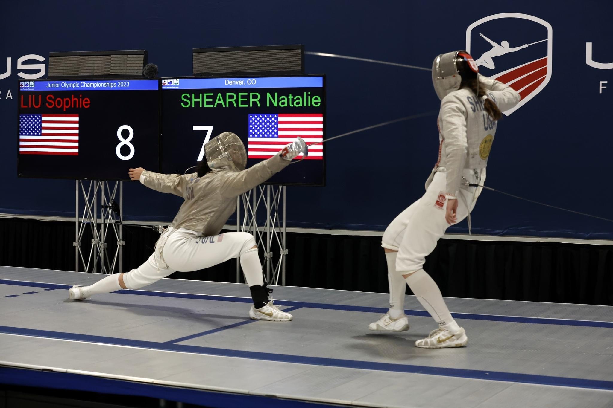 Sophomore Sophie Liu challenges her opponent over Presidents Day weekend at the Cadet Womens Saber in Junior Olympics in Denver, Colorado. Liu said fencing, has brought me so many amazing opportunities and taught me so much about being strong and perseverance.