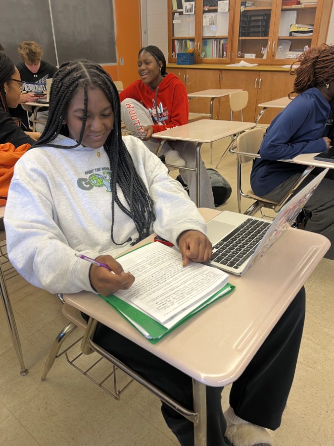 Junior Alexa Ntchobo utilizes homeroom time to do homework and take stress away from her at-home life.
