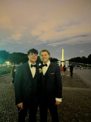 Seniors Max Mirsky and Ethan Goldstein enjoy taking pictures at the Washington Monument in D.C..