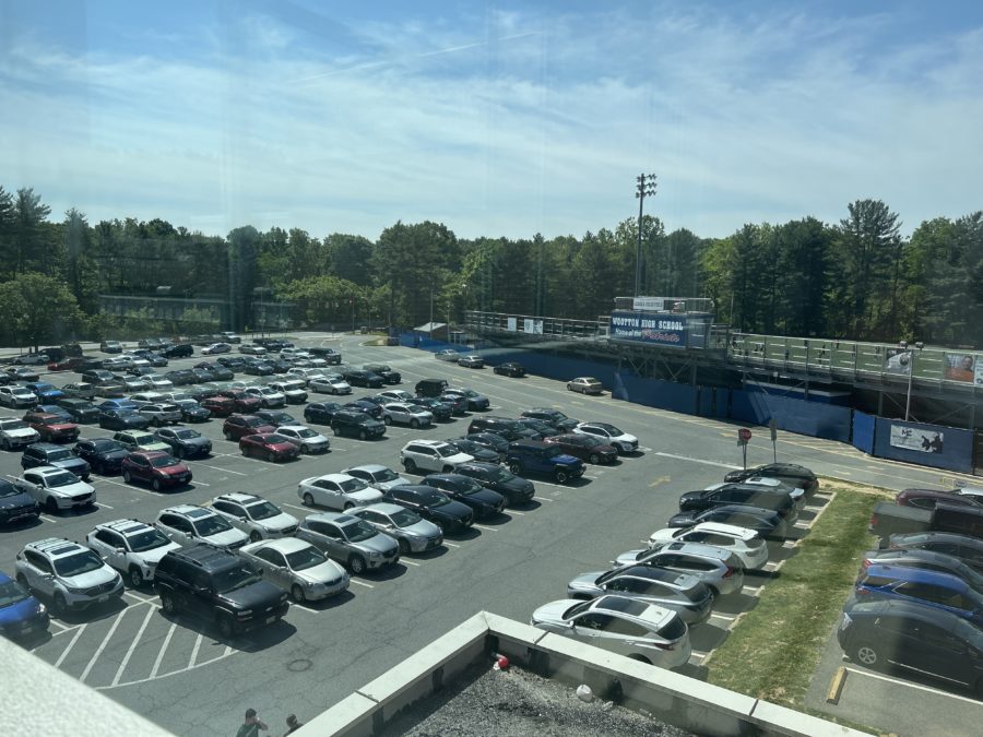 Students park their cars in the lower parking lot based off pre-assigned spots.