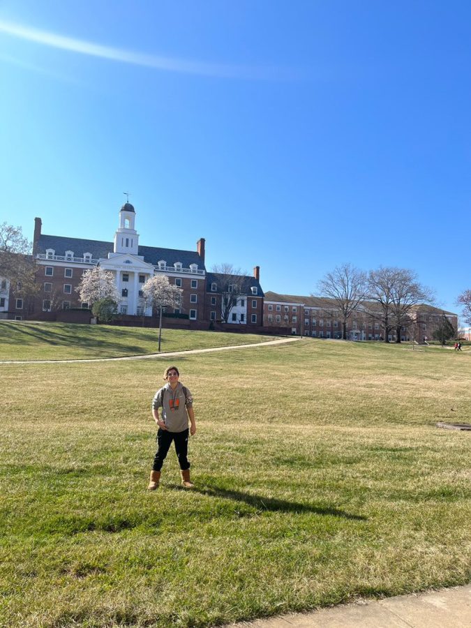 Senior Lindsey Walter stands on the University of Marylands campus after their tour.