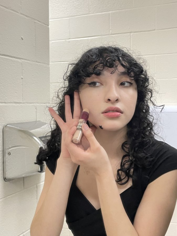 Sophomore Lindsey Zuniga reapplies the Maybelline Age Rewind concealer throughout the day, stretching her skin to avoid creasing. This concealer is really good at avoiding creases, which can look like wrinkles and age my makeup, Zuniga said.