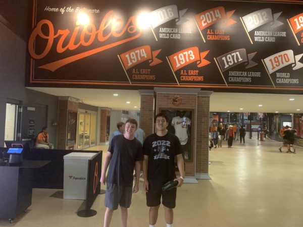 Seniors Darren Shapiro and John Wang enjoyed their summer break, which included watching a Baltimore Orioles game.
