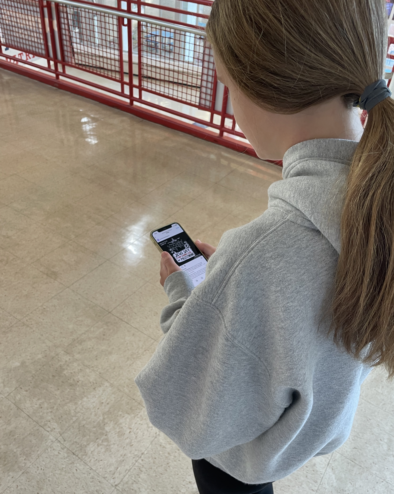 Freshman Skye Cushing opens Instagram to find posts covering activist protests to stop violence against Palestinians.