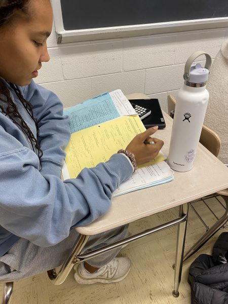 Sophomore and student-athlete Sophia Missoi works on her chemistry homework to keep up her GPA.