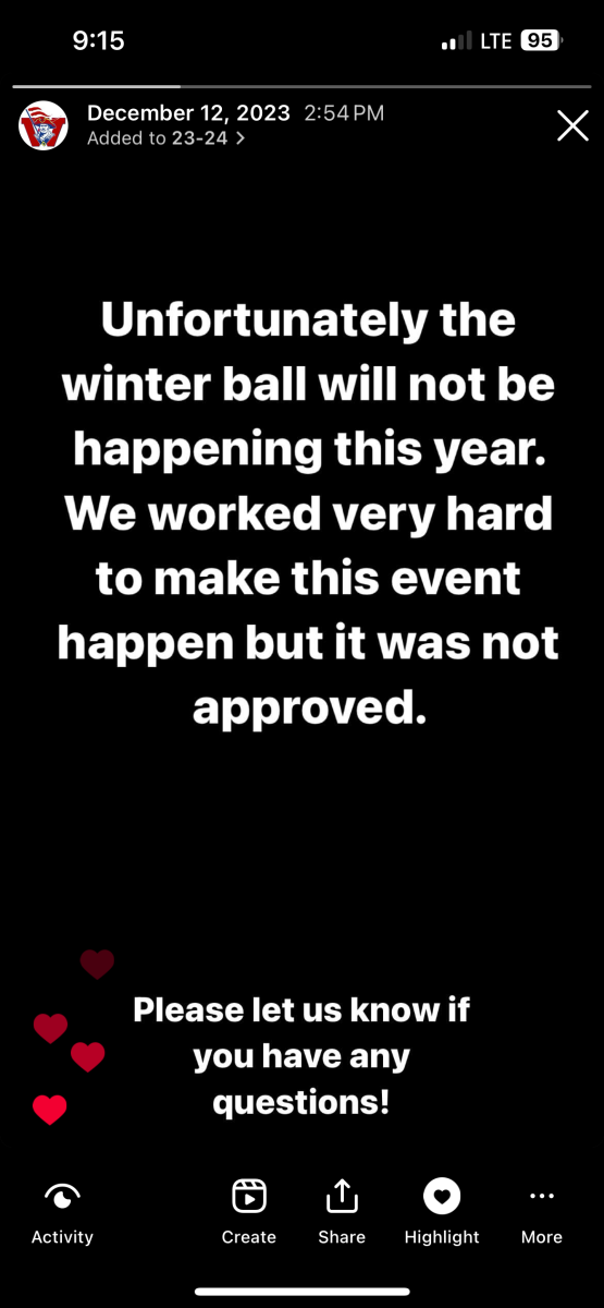 SGA posted an announcement on their Instagram story on Dec. 12 that revealed news about the disapproval of winter ball.