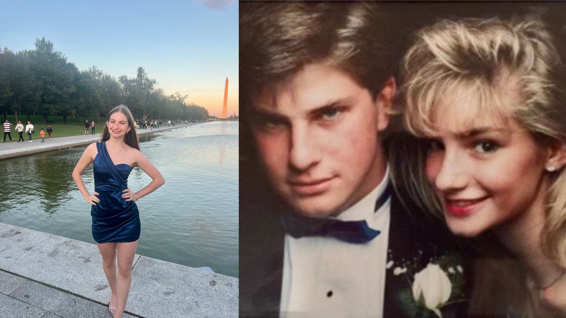 Junior Madeline Eigs 2023 homecoming photo next to her parents prom photo from 1991.