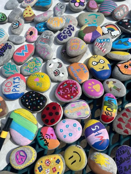 Rocks were painted by students on day two of the spring project.