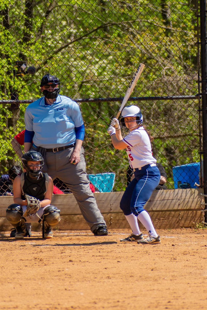 Senior Malia Schmelzer takes the box in the varsity softball  game against Paint Branch on Apr. 20, in a 5-2 victory.